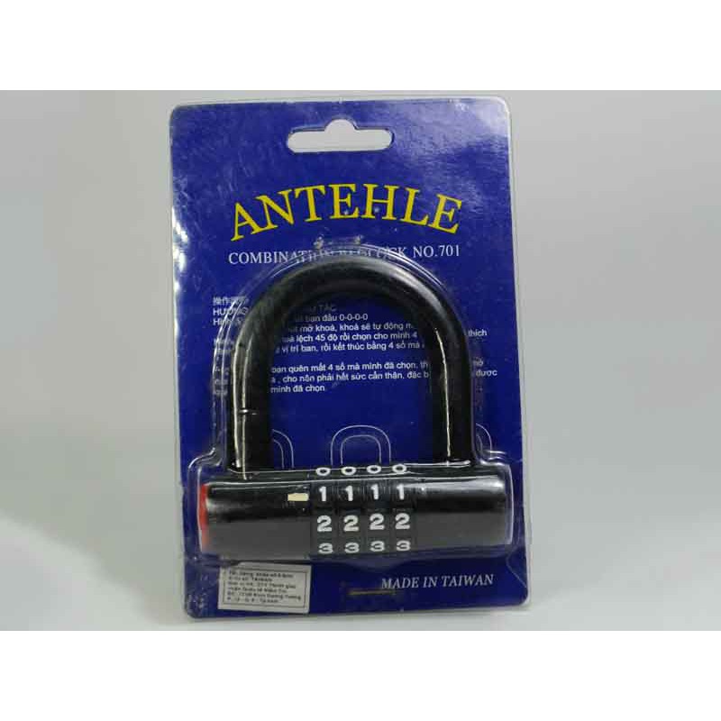 Ổ Khóa Số Chữ U ANTEHLE 6 Phân 4 Số Lớn Cao Cấp (Thay Đổi Mật Khẩu Tùy Ý) Chính Hãng