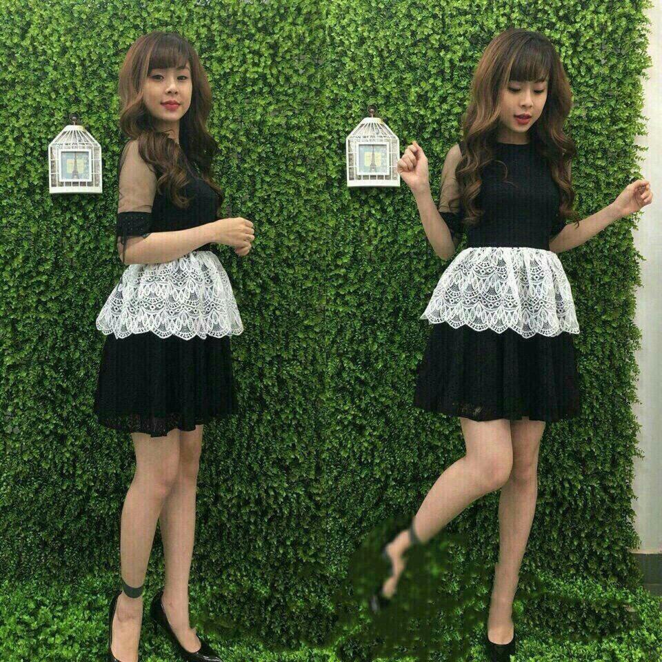 [HCM]Đầm Nữ Xếp Ly Phối Lưới Long Quân Fashion  Lq Đ45