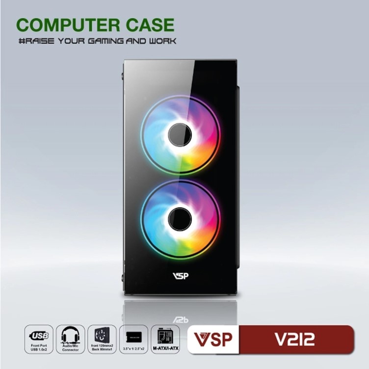 Vỏ case máy tính V212 Đen - Trắng - Hồng - Xanh