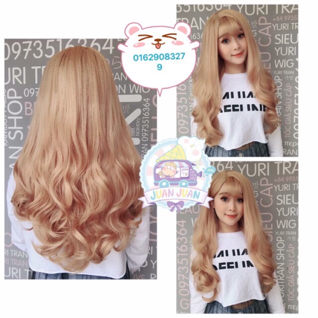 Tóc giả nguyên đầu xoăn lọn dài 65cm + lưới trùm tóc