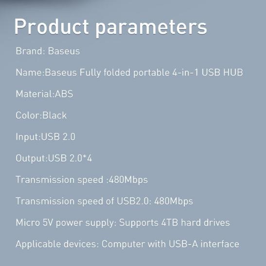 [BẢO HÀNH 12 THÁNG] Bộ chia USB Hub Baseus 2.0 đa năng 4 cổng USB 2.0 + 1 cổng Micro