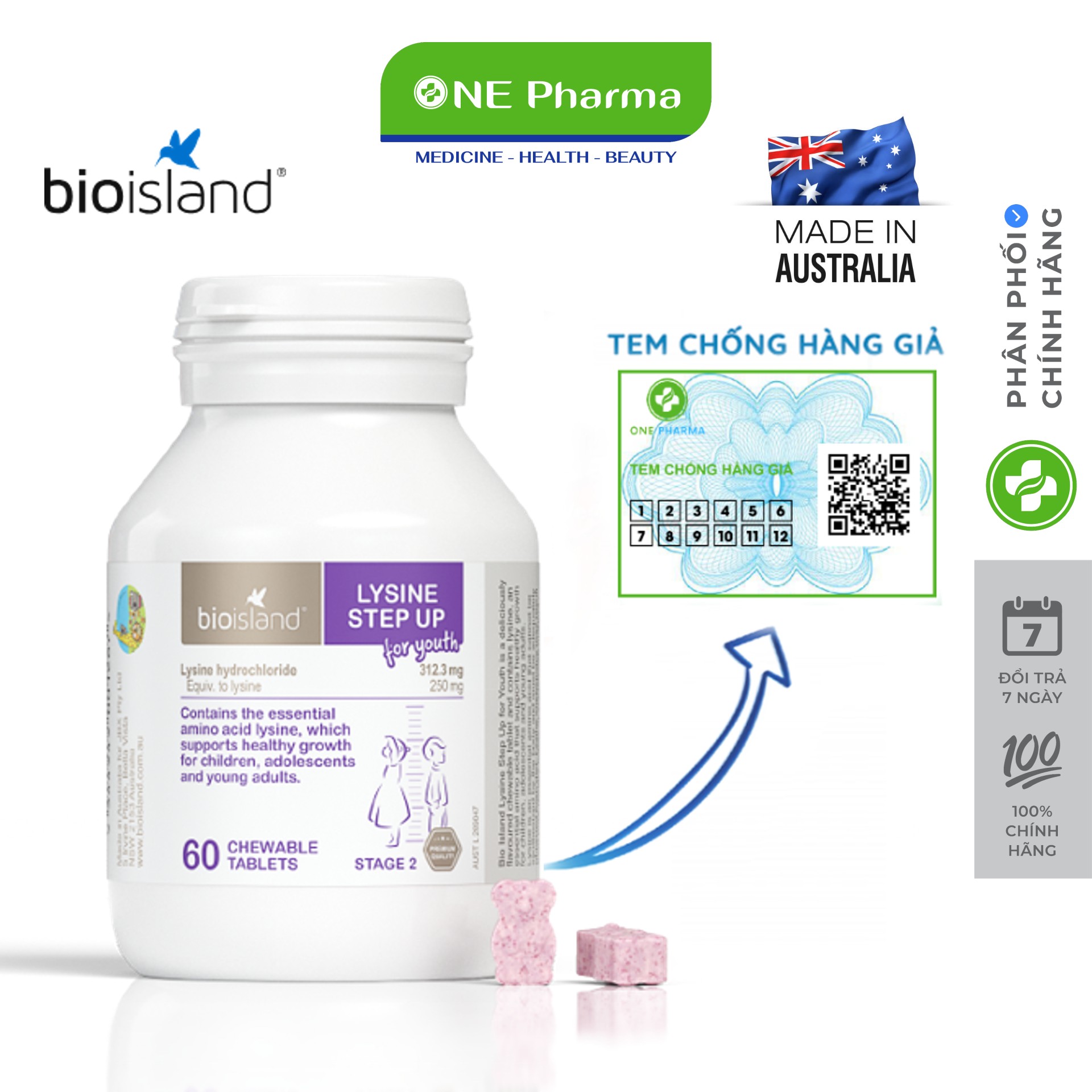 Viên uống tăng chiều cao cho bé bioisland Lysine 60 Viên