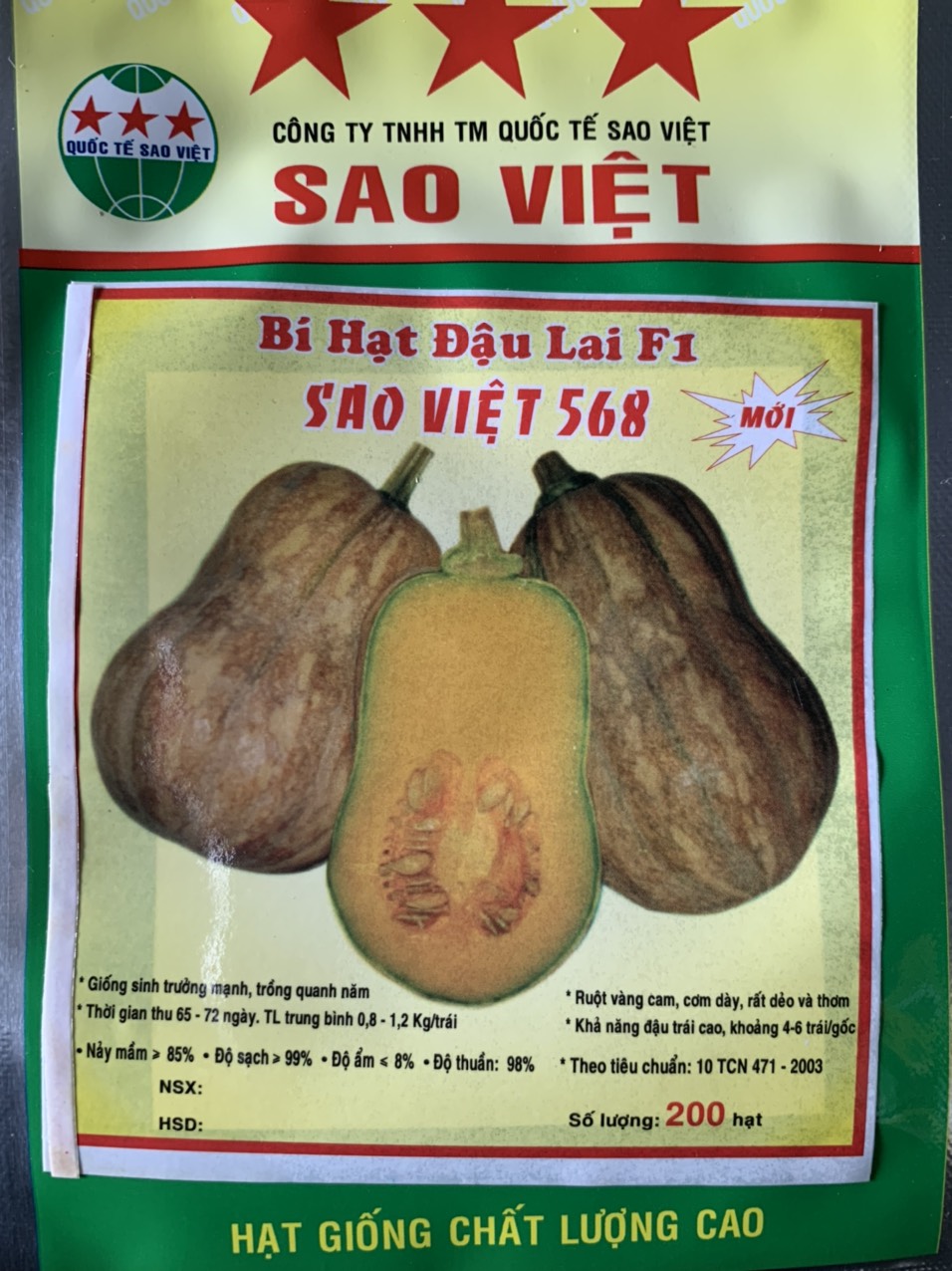 Hạt giống bí đỏ hạt đậu lai f1 gói 10 hạt - sao việt seeds