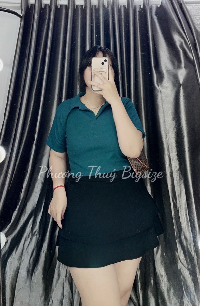 Áo polo croptop chất thun gân nữ bigsize (Ảnh mẫu chụp tại shop).