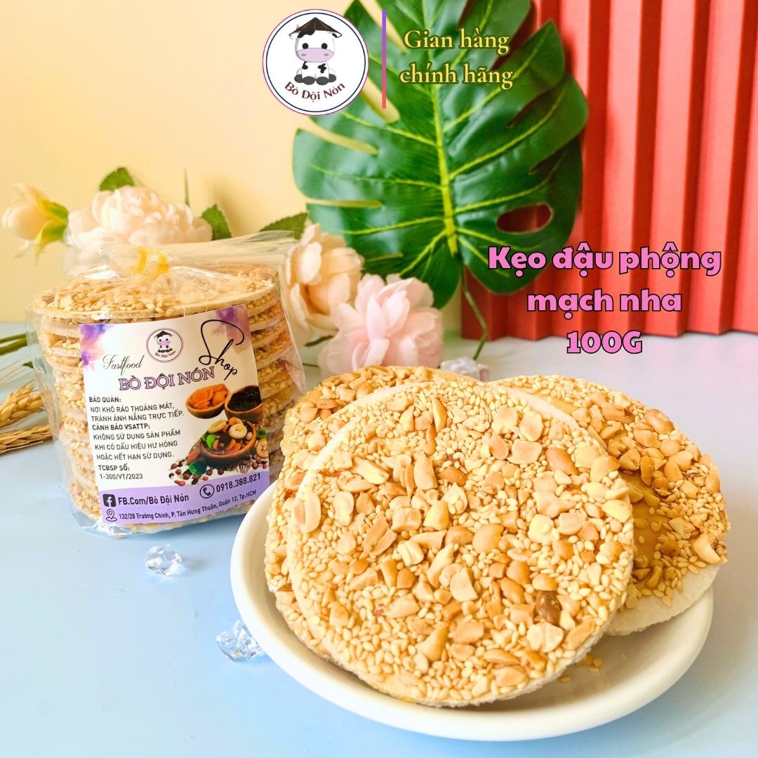 Kẹo Đậu Phộng Mạch Nha Mè Trắng 13 miếng Bò Đội Nón