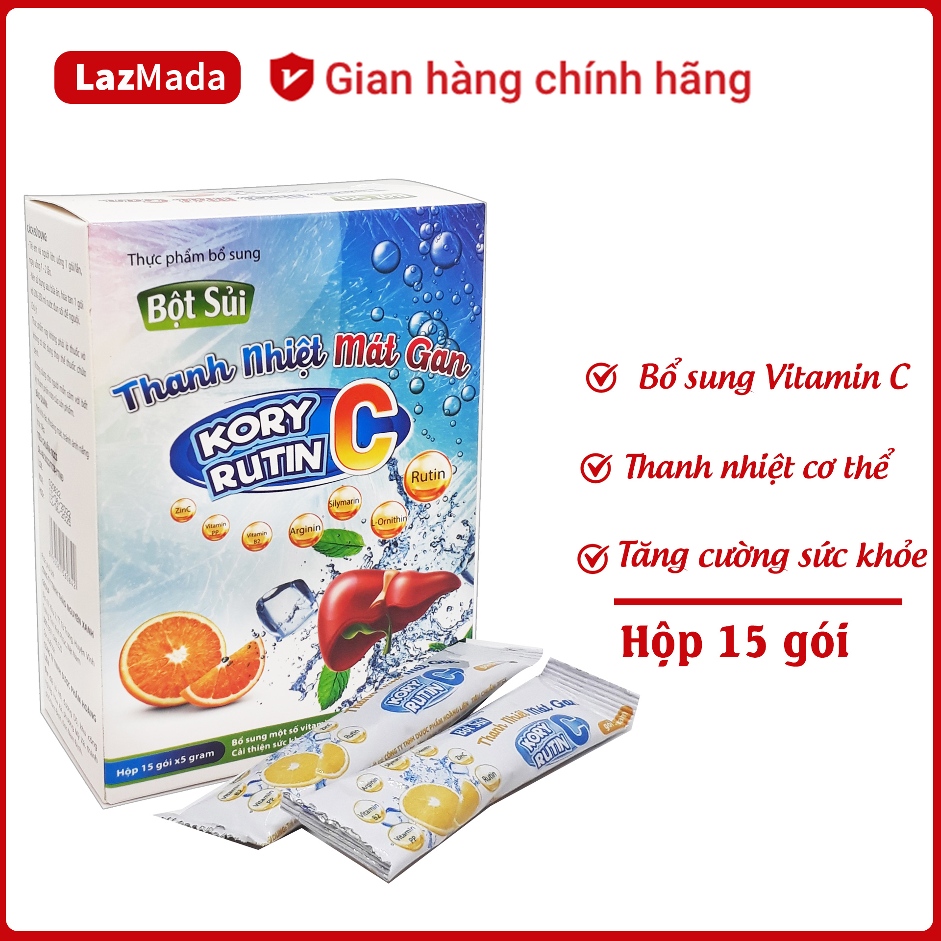Bột sủi thanh nhiệt mát gan Vitamin C Kory Rutin C - giải nhiệt nhanh, bổ sung vitamin tăng cường sức khỏe