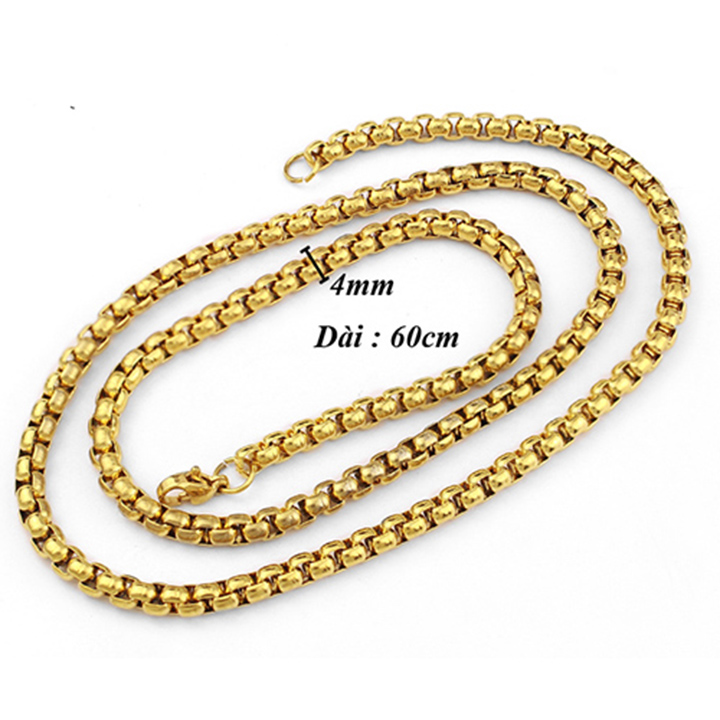 [HCM]Dây chuyền inox nam 4mm bông dừa khít đẹp mạ vàng