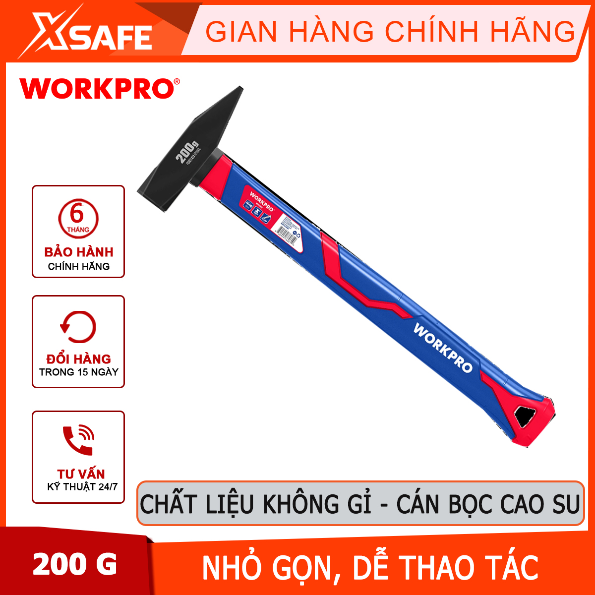 Hammer with rubber cover , workpro-wp241021