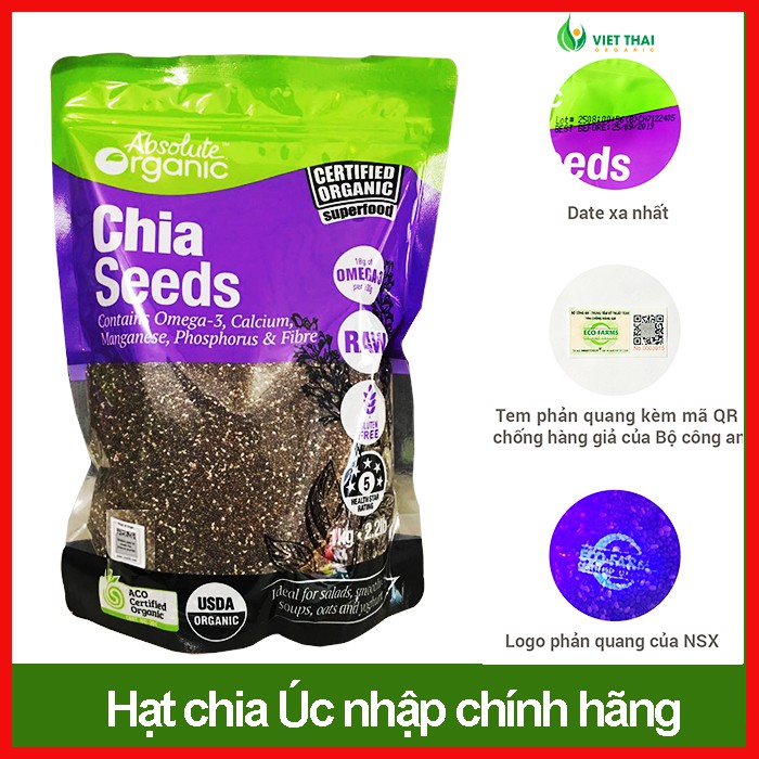 【NHẬP KHẨU】Hạt Chia Úc 1KG Absolute Organic MỚI NHẤT !