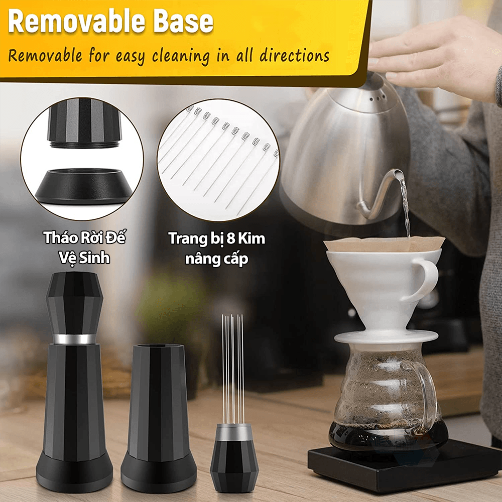 Kim đánh tơi bột cà phê WDT, phân bổ đồng đều pha chế Espresso, dụng cụ máy pha cafe chuyên nghiệp, chống bón cục, pha máy chiết xuất giảm channeling, hàng chính hãng