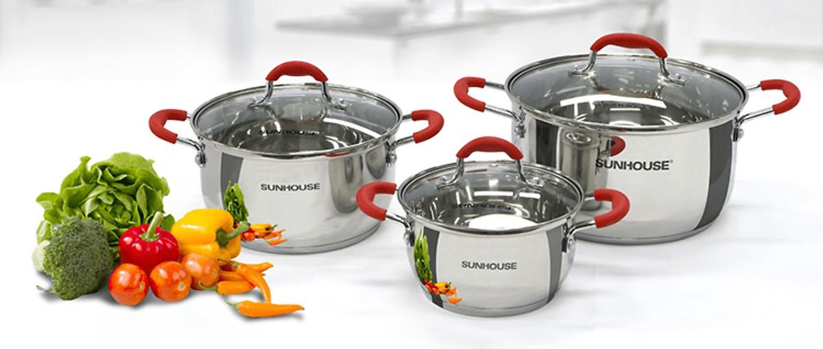 Bộ nồi 3 chiếc inox 5 đáy Sunhouse SHG2503MSB/MSD