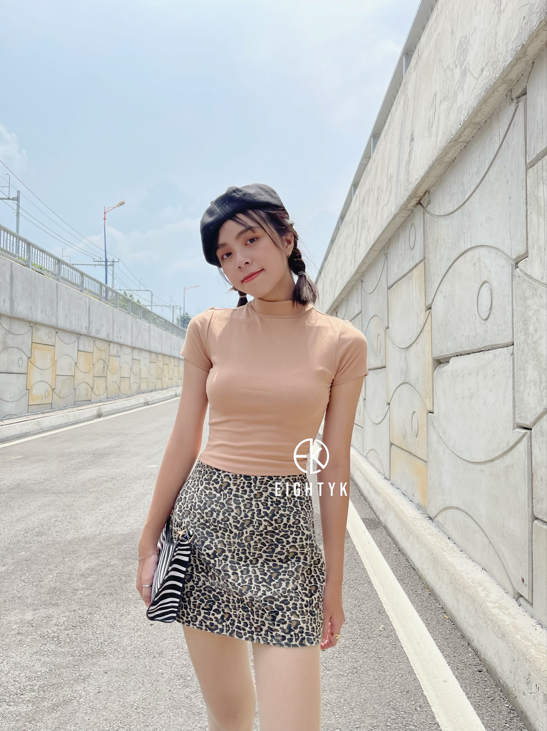 [EIGHTYK] Áo Croptop Tay Ngắn Cổ Lọ Cotton