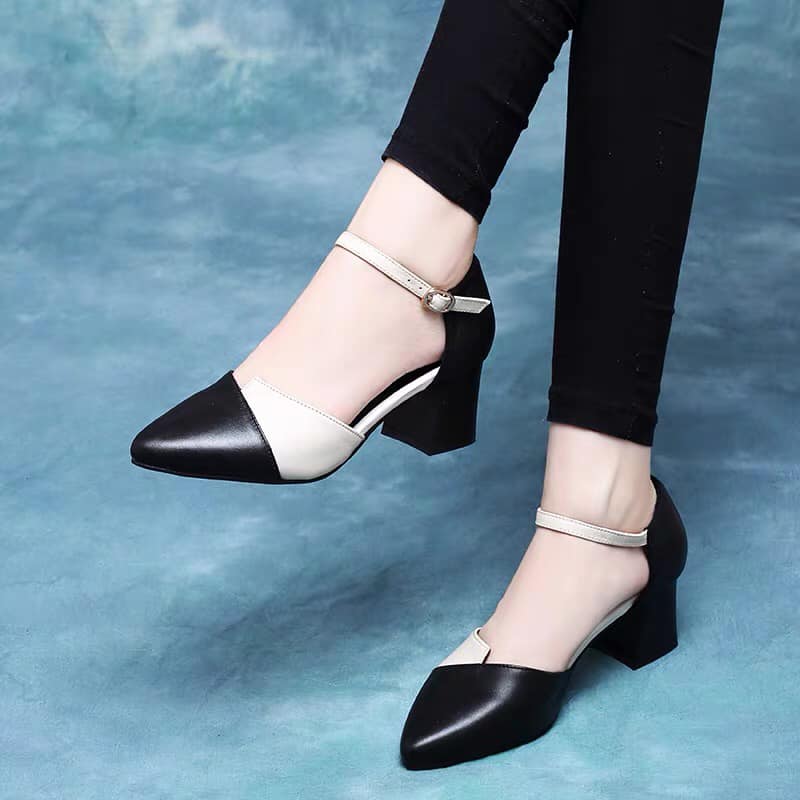 giày cao gót/ sandal nữ cao gót phối da gót vuông 5cm mẫu hot 2021,sandal công sở phối da gót 5 phân cực đẹp
