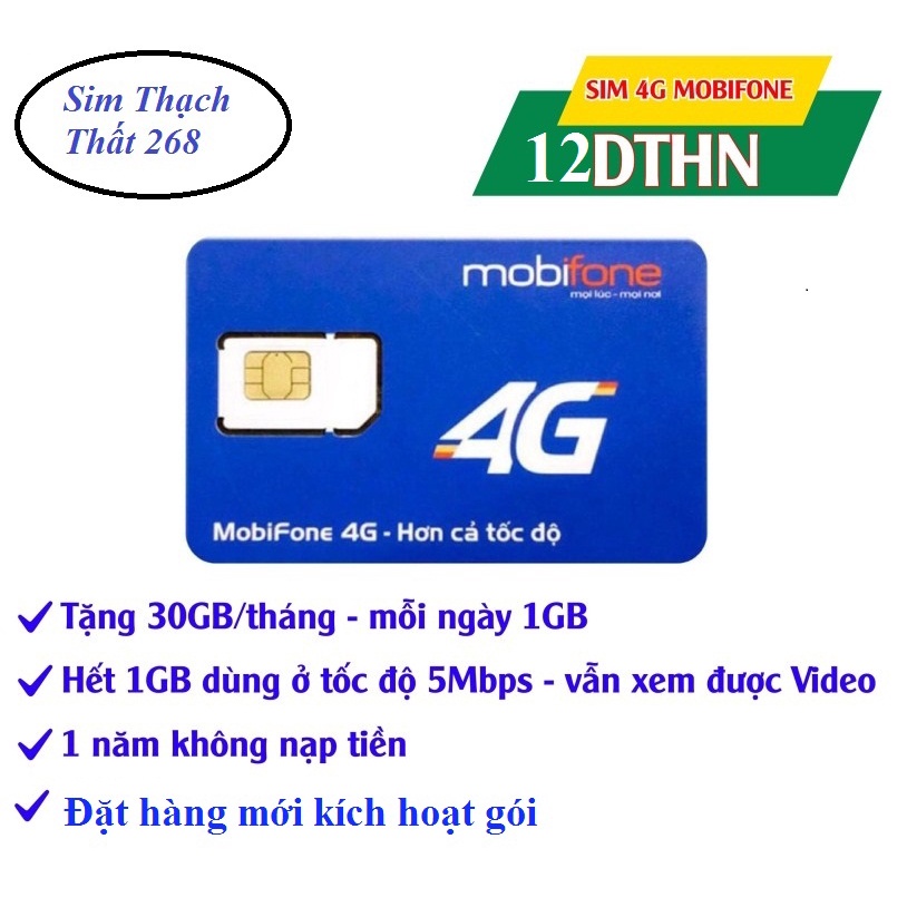 (Miễn phí 1 tháng) Sim 4G Mobifone DTHN full data 5Mps, 1 tỷ Gb, Hàng chính hãng