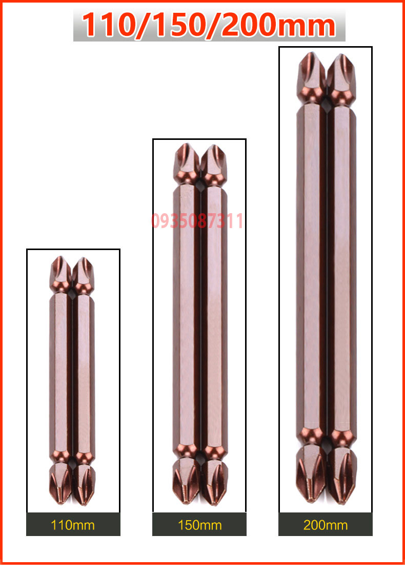 Mũi Vít 4 Cạnh 65mm 110mm 150mm 200m- Mũi Bake Vít 2 Đầu Có Nam Châm - Mũi Vít Đồng Đen