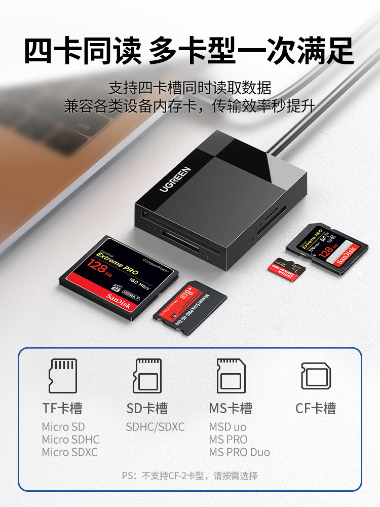 Green Card Reader Four-in-One sd Card tfcf High Speed usb3.0 Android typec to Phone and Computer Conversion