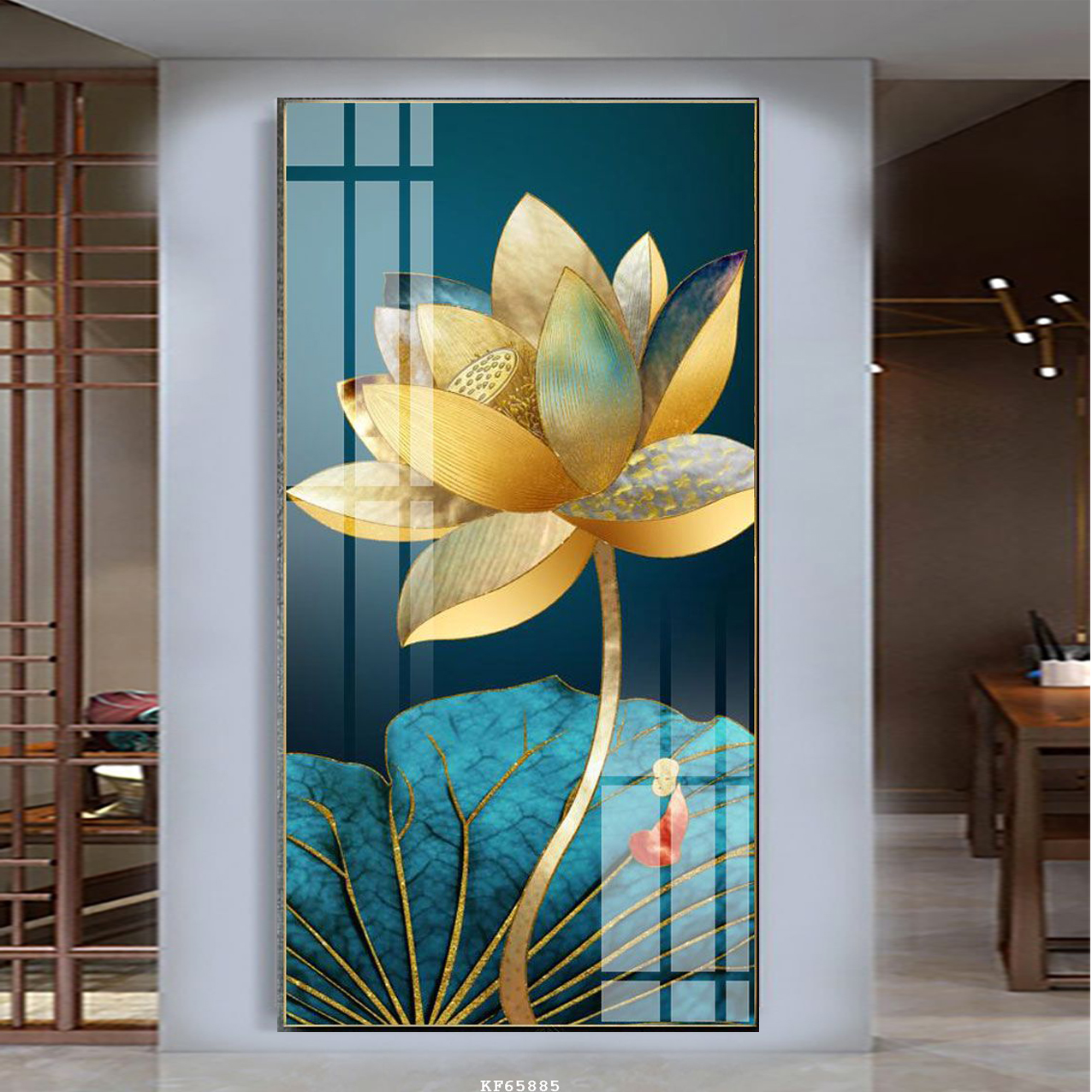 Tranh Canvas Treo Phòng Khách - Tranh Hoa Sen Vàng Nghệ Thuật