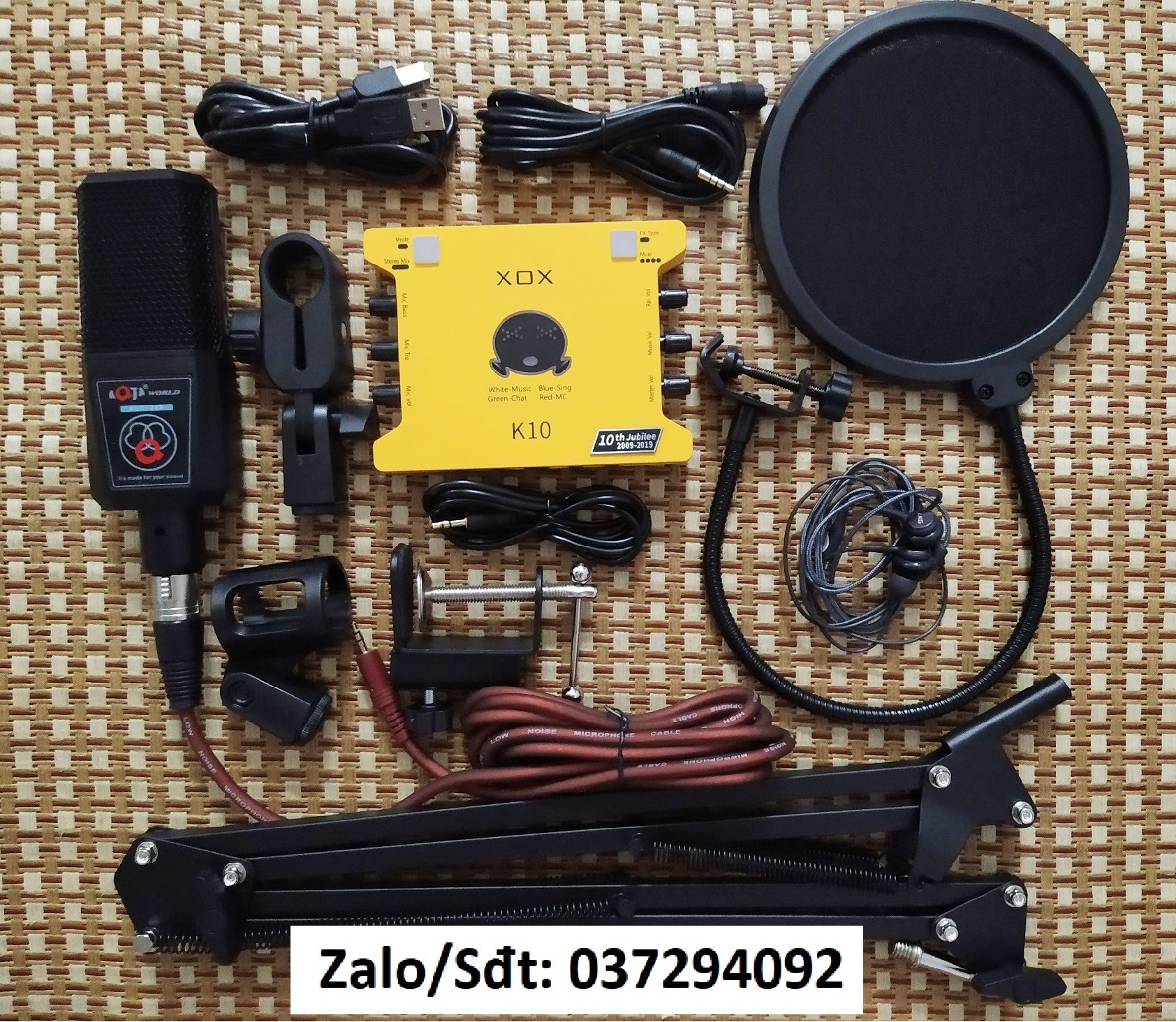Combo bộ mic thu âm aqta alc-280 và sound card k10 2020 kèm dây live stream chân kẹp, màng lọc, tặng tai nghe