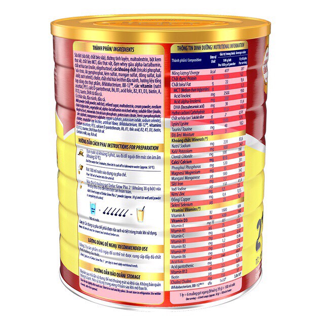 Sữa Bột Vinamilk Dielac Grow Plus Đỏ 2+ ( Hộp Thiếc 1500g)