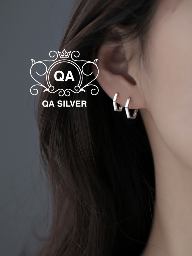 Khuyên tai bạc hình học bát giác 8 cạnh bông tai bạc đa giác khớp mở S925 GEOMETRIC Silver Earrings QA SILVER EA191010