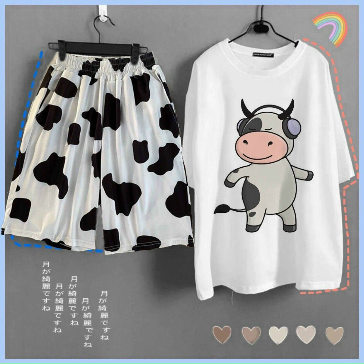 Sét bộ quần lửng đồ bộ nam/ nữ unisex bò sữa moo hoạt hình , đồ bộ đi chơi, đồ bộ mặc nhà tp670