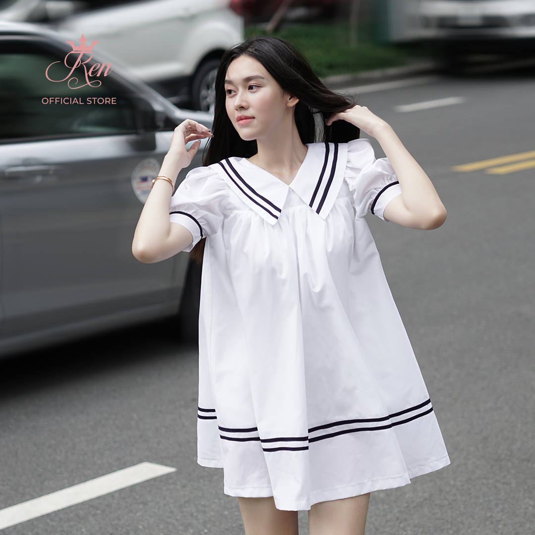 REN BY TEE- Đầm Cổ Lá Sen Viền Tay Phồng