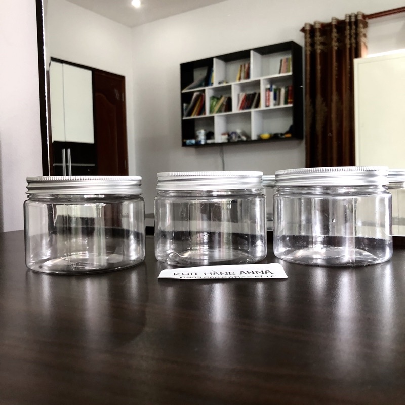 Hủ nhựa nắp nhôm thiếc vàng/ bạc / trong suốt 100gr/ 50gr/ 200gr/ 250gr/ 300gr/ 500gr