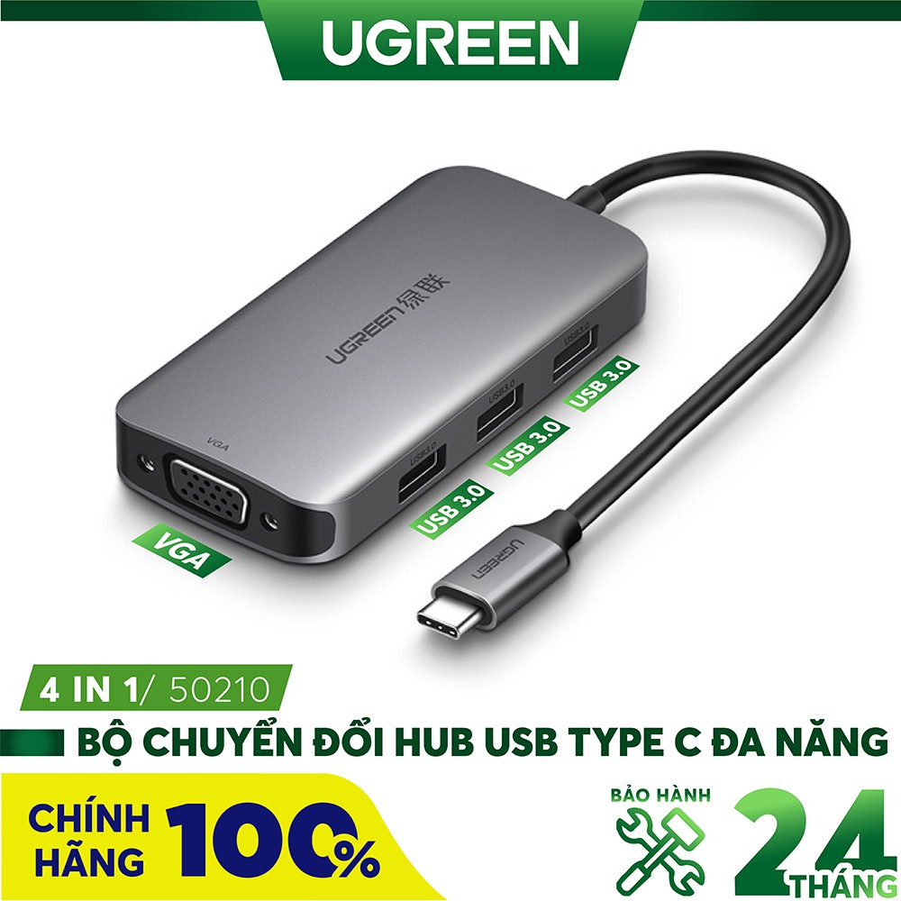 Thiết bị mở rộng usb type-c sang vga/ hub usb 3.0 hỗ trợ sạc cổng usb-c ugreen 50210 chính hãng