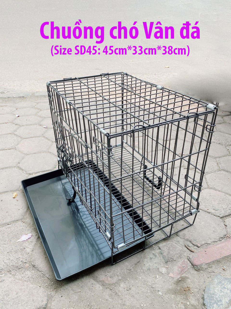 (Chuồng SD)- Lồng chó mèo vân đá 4 size chuồng cho chó mèo gấp gọn