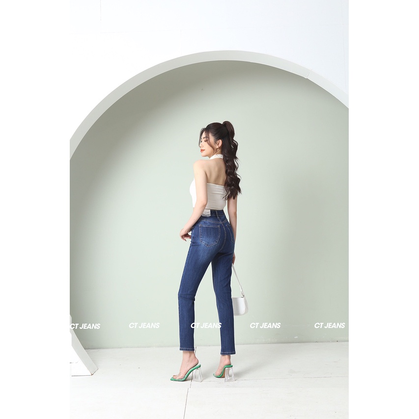 Quần jean ống đứng cạp cao basic co giãn 4 chiều CP07, CT JEANS