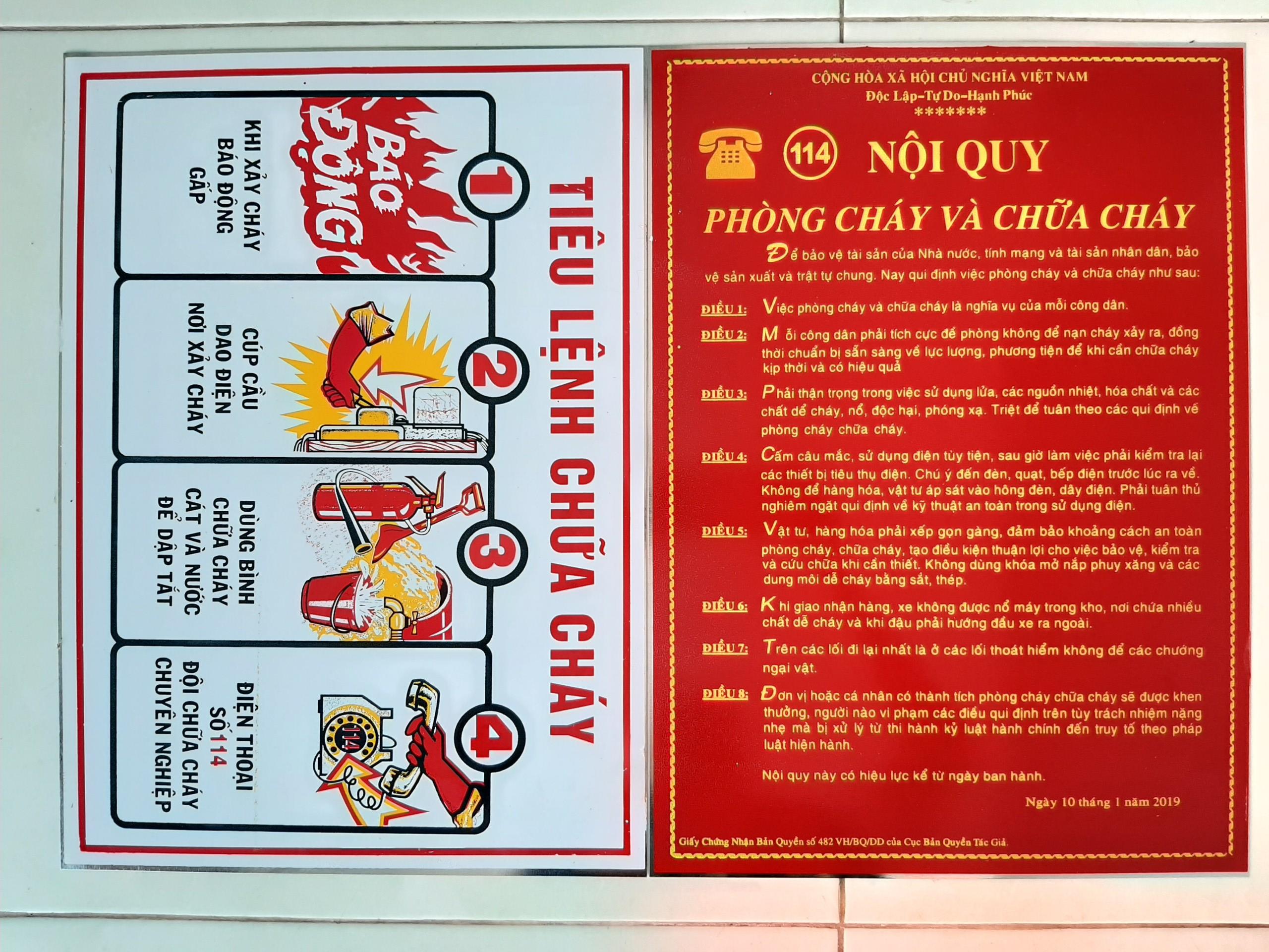 Bộ nội quy tiêu lệnh PCCC cho dãy phòng trọ ( hình thật 100%)