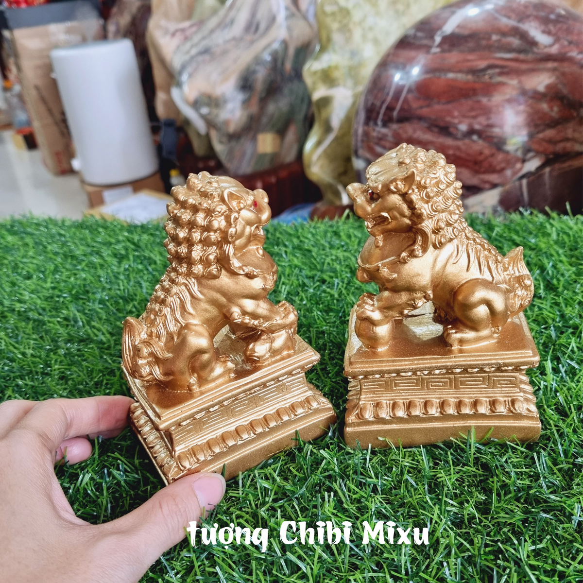 Bộ 02 tượng Kỳ Lân giả đá size 12cm