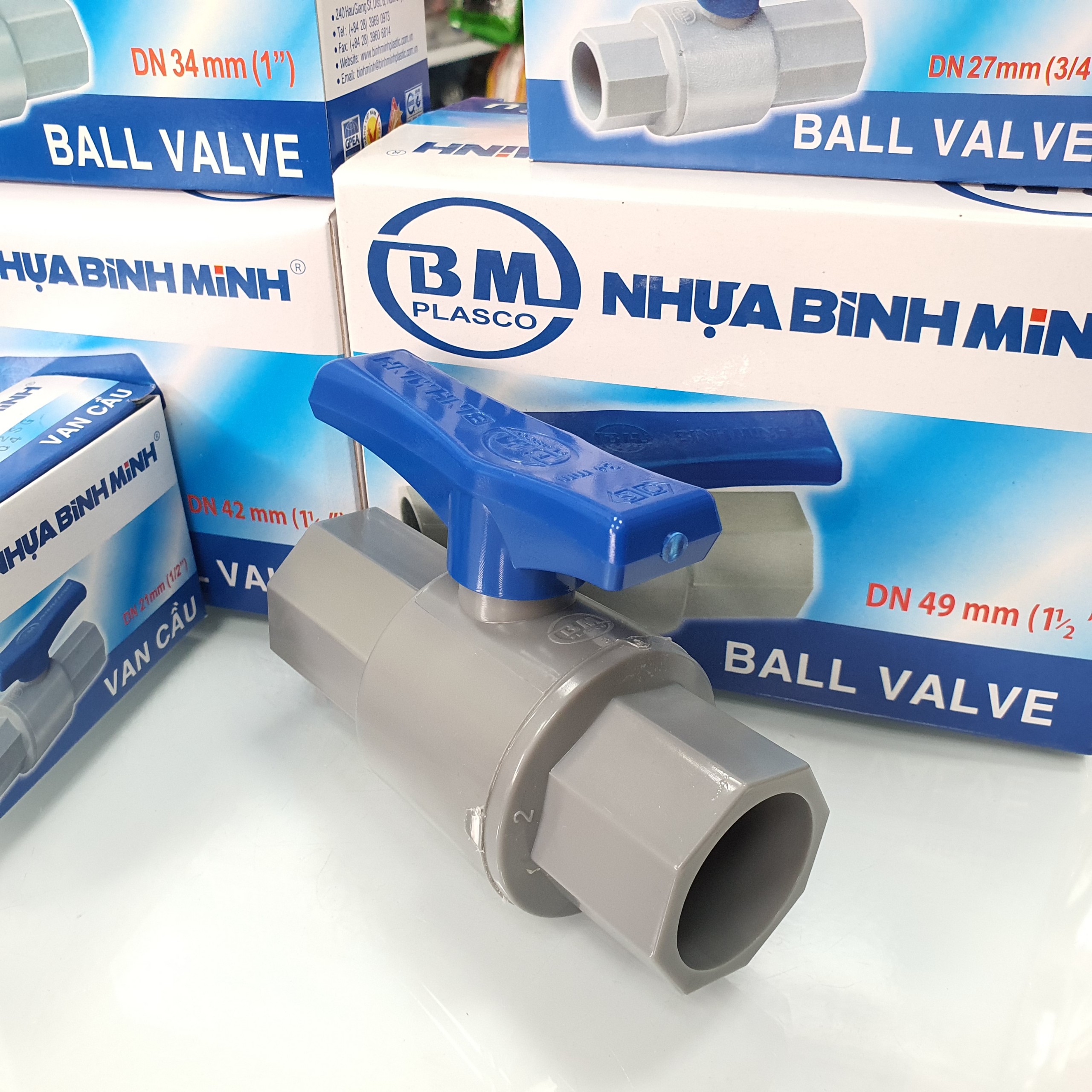 Van nước Đài Loan phi 49 van bi nhựa Van Bình Minh