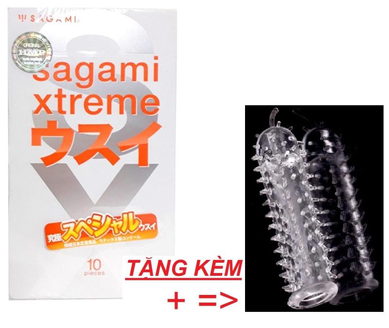 Bao cao su Sagami Xtreme SuperThin hộp 10 cái tặng kèm Bao cao su Gai Râu cao cấp