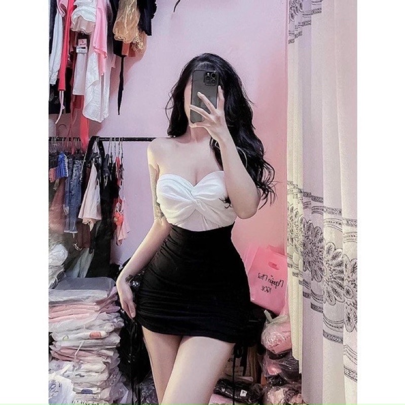 Áo ống croptop xoắn nơ ngực