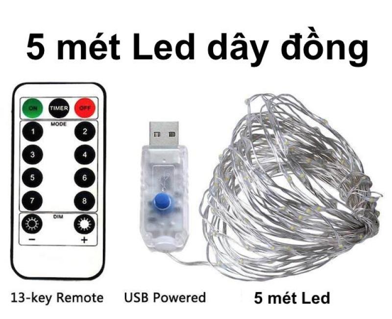 Dây đèn LED dây đồng 5m có Remote điều khiển, Dây đèn chớp nháy dùng trang trí nhà quán cafe, tiệc Giáng Sinh, Sinh nhật hoặc đón tết năm mới  Kyto Shop