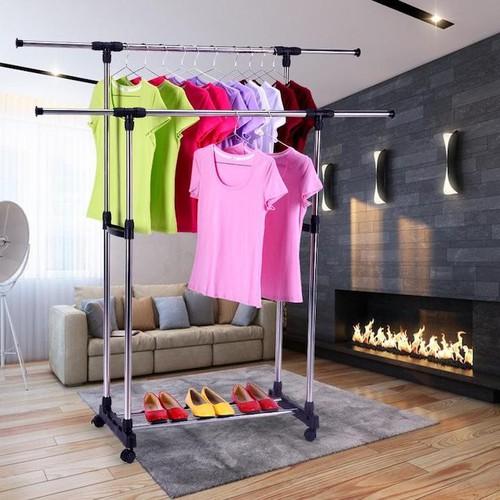 Giàn phơi quần áo đôi lắp ráp 2 tầng inox cao cấp