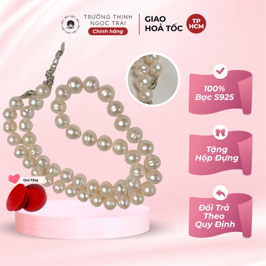 Chuỗi đeo cổ ngọc trai thật tự nhiên 9ly độ sáng 3a dây chuyền ngọc trai nước ngọt sang trọng - ngọc trai trường thịnh