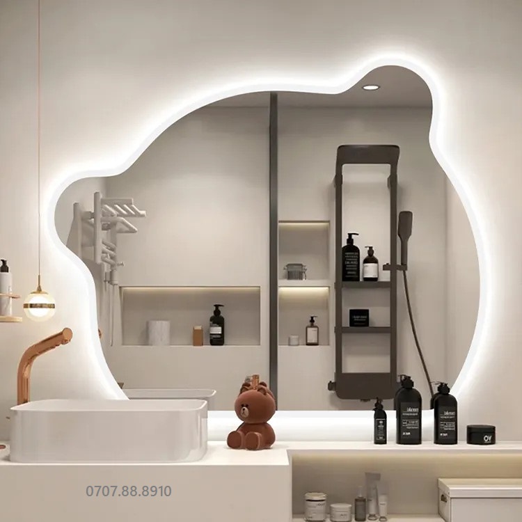Gương bàn phấn hình Gấu Đèn Led Cảm Ứng Kích Thước 55 x 60 dễ thương