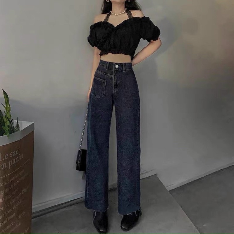 Áo kiểu croptop nữ đắp chéo phối ren, áo trễ vai tay phồng cổ bèo siêu xinh