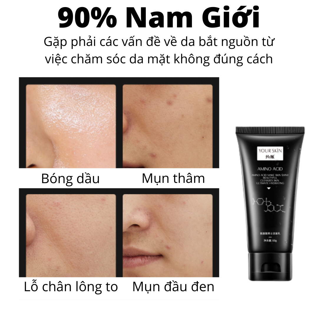 [Hoàn tiền 20%] Sữa Rửa Mặt Nam Sáng Da Giảm Mụn AMINO ACID 60g dành cho nam giúp sáng da sạch sâu kiềm dầu giảm mụn thâm hiệu quả