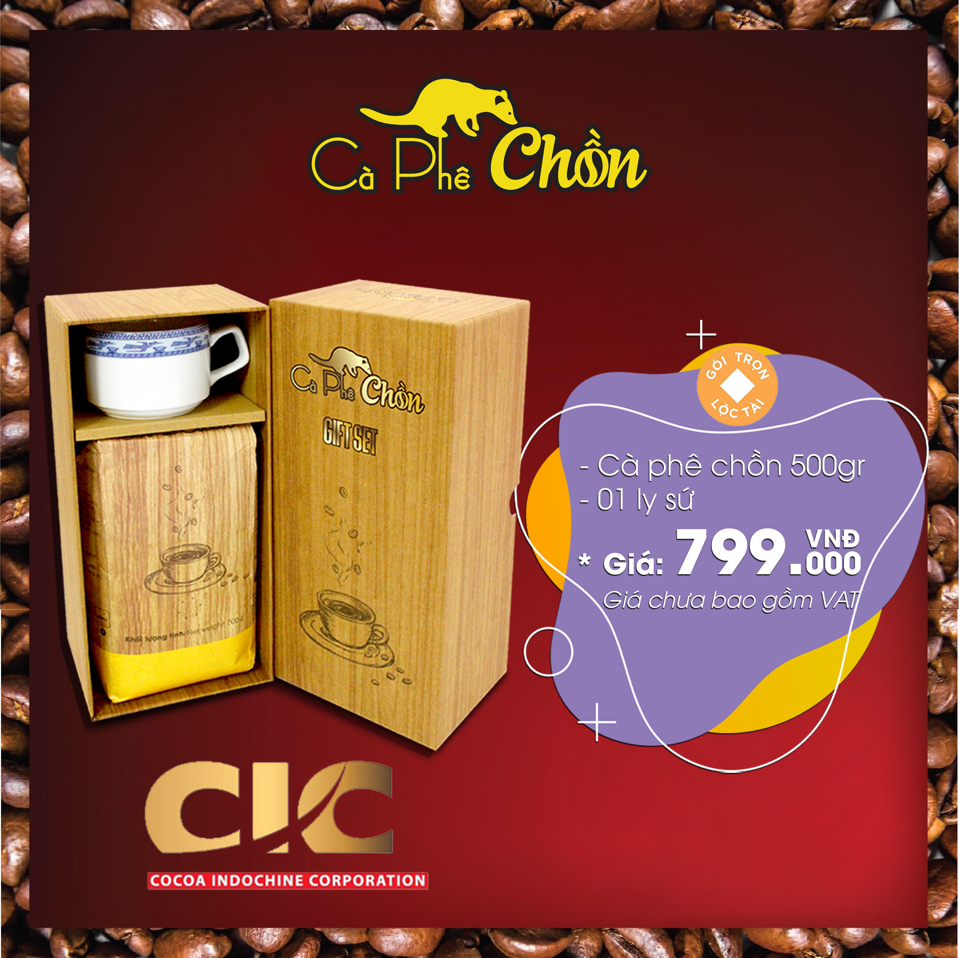 Cà phê chồn cao cấp - 500g (ly sứ) - Thích hợp làm quà tặng