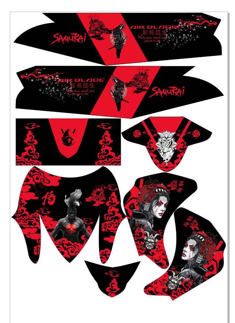Tem trùm xe máy AIR BLADE độ samurai đỏ đen - chế tem xe máy AIR BLADE thiết kế theo yêu cầu - Tem xe máy AIR BLADE rẻ đẹp và chất