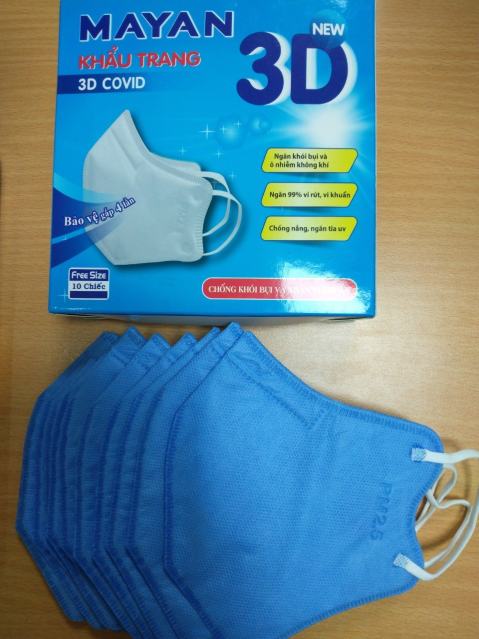 Khẩu trang 3D Mayan cao cấp Người Lớn Hộp 10 cái Màu Trắng và xanh