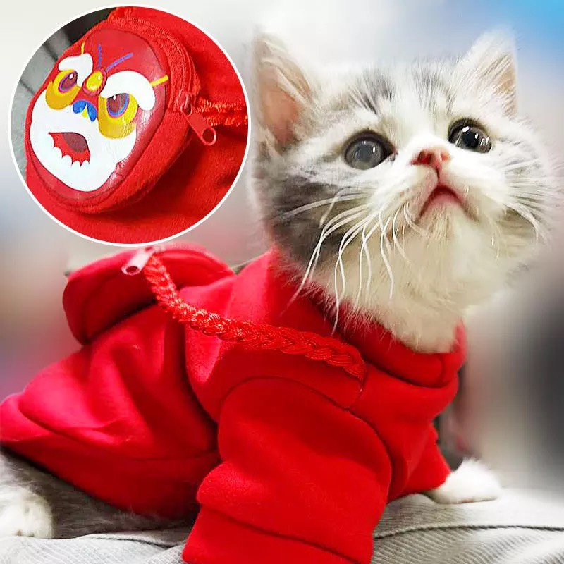 Áo Tết Cho Chó Mèo Kèm Túi Đỏ May Mắn Đeo Chéo Đựng Lì Xì mang lại không khí ngày Tết cho thú cưng của bạn - Xudapet - SP000664