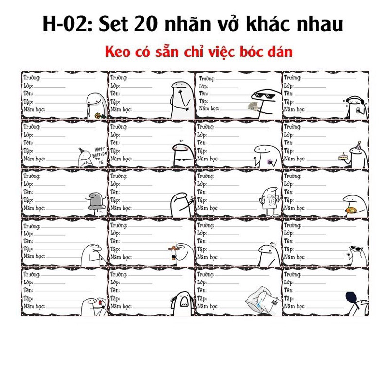 Nhãn vở meme người que cute 100 nhãn khác nhau/ nhãn dán người que meme cute
