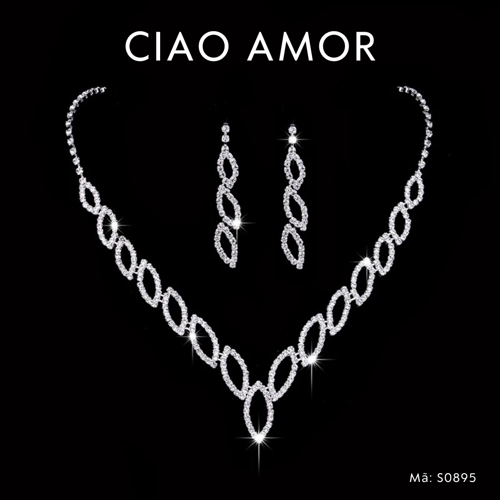 Set vòng cổ Choker đá, Khuyên tai nữ hạt hoa đá dự tiệc Trang sức Ciao Amor - MS0897