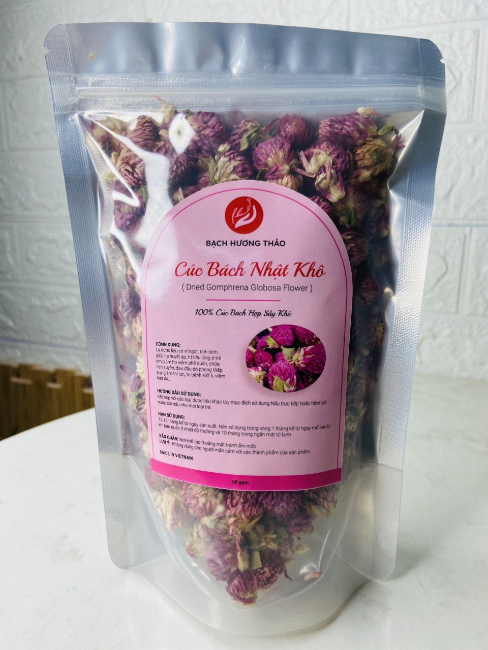CÚC BÁCH NHẬT KHÔ - DRIED GOMPHRENA GLOBOSA FLOWER, trà hoa sấy khô detox thảo mộc, bạch hương thảo, quà tết