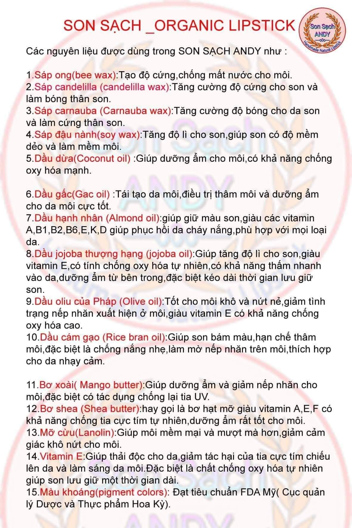 [HCM]Son thiên nhiên không chì màu đỏ cam(son thiên nhiên từ dầu bơ và sáp ong ko hóa chất)