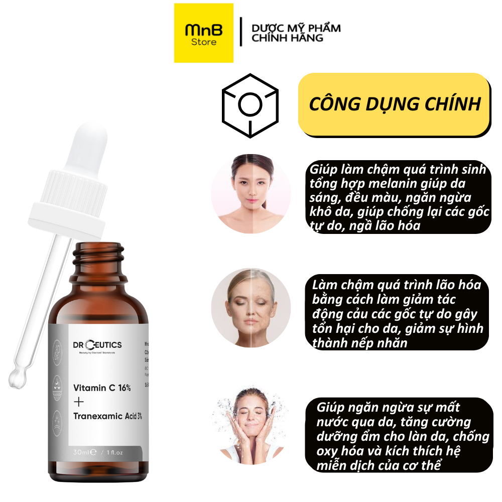 Serum DrCeutics Vitamin C 16% + Tranexamic Acid 3% sáng da, mờ thâm sạm 30ml